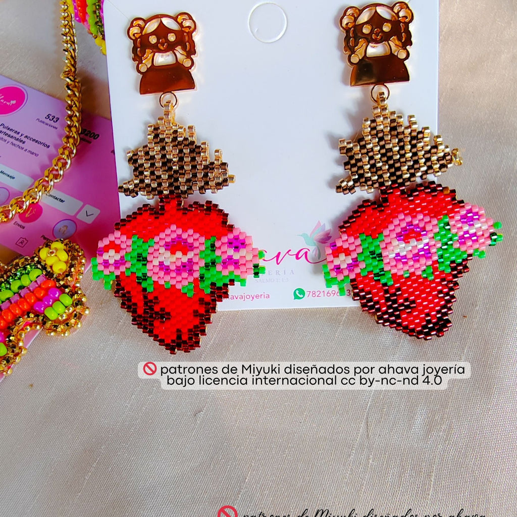 Aretes corazón artesanal - Ahava joyería artesanal