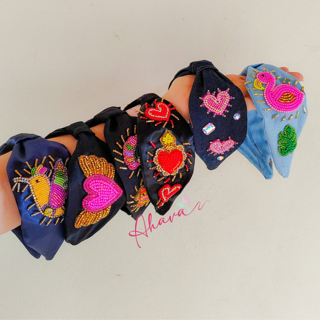 Diademas artesanales corazones - Ahava joyería artesanal