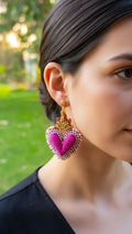 Aretes bordado artesanal corazón medianos