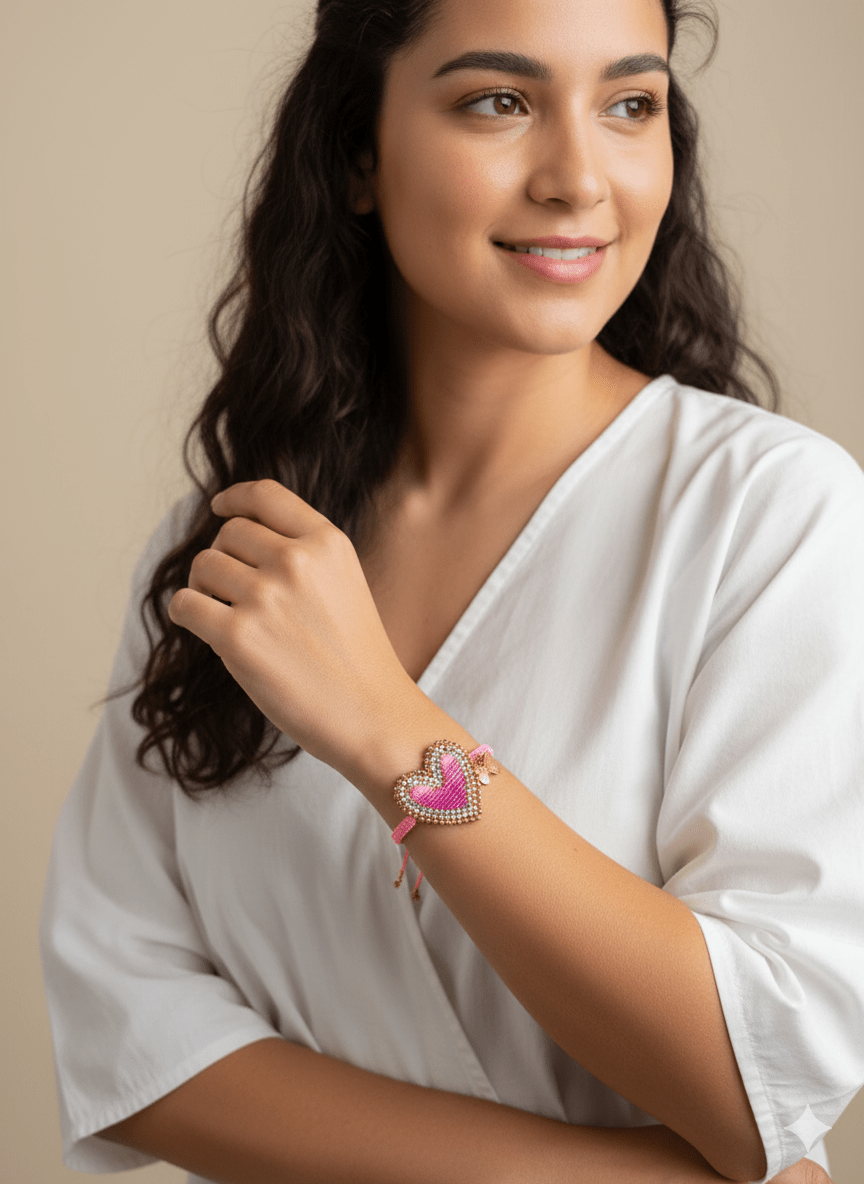 Pulsera corazón bordado - Ahava joyería artesanal