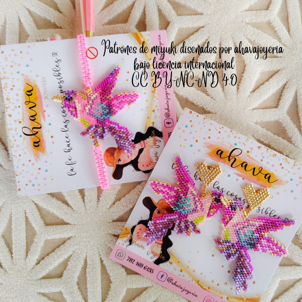 Pulsera y aretes colibrí encanto - Ahava joyería artesanal