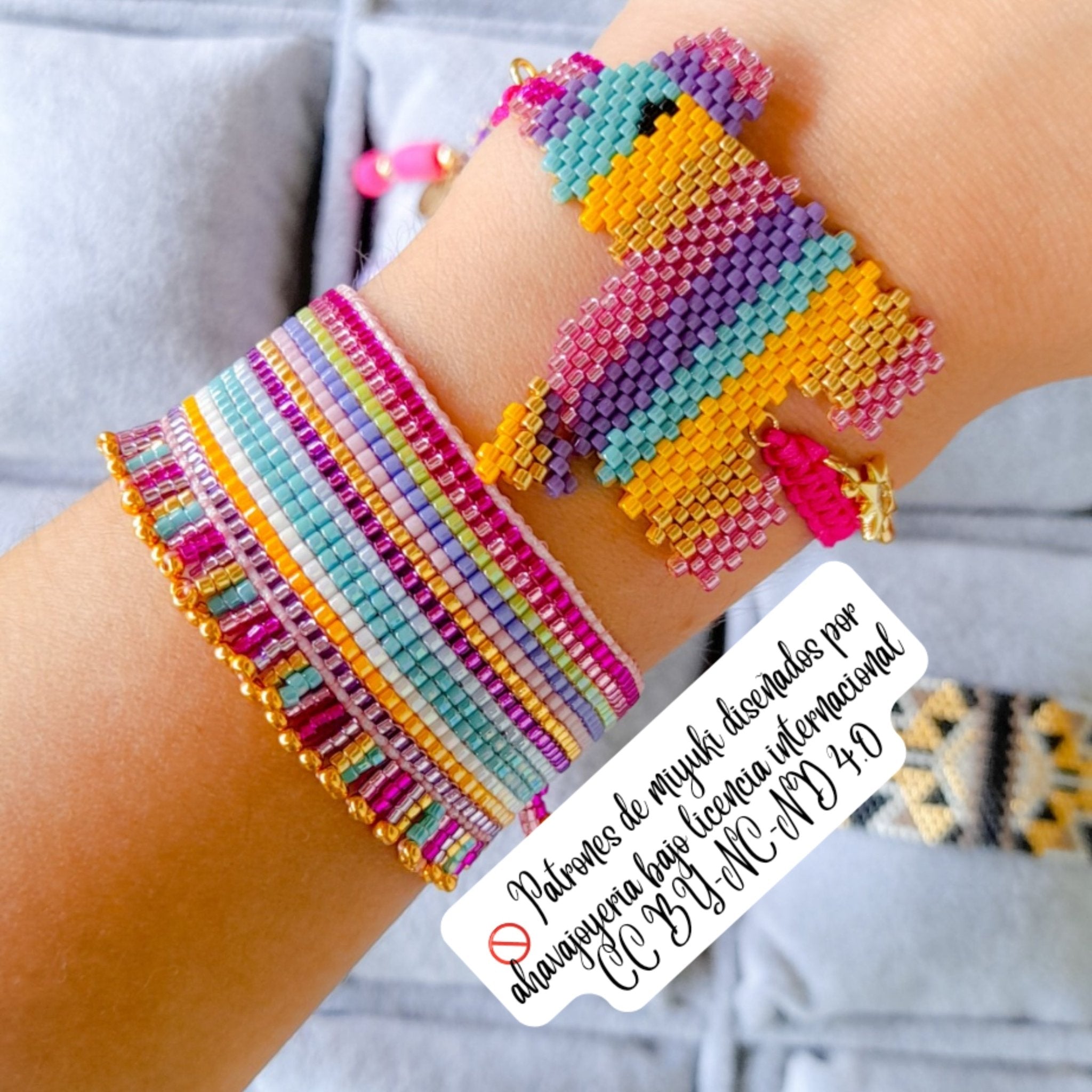 Pulseras tejidas piñata - Ahava joyería artesanal